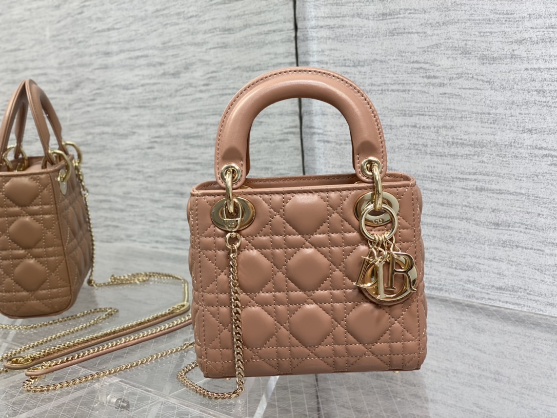 Mini Lady Dior Bag Biscuit Cannage Lambskin